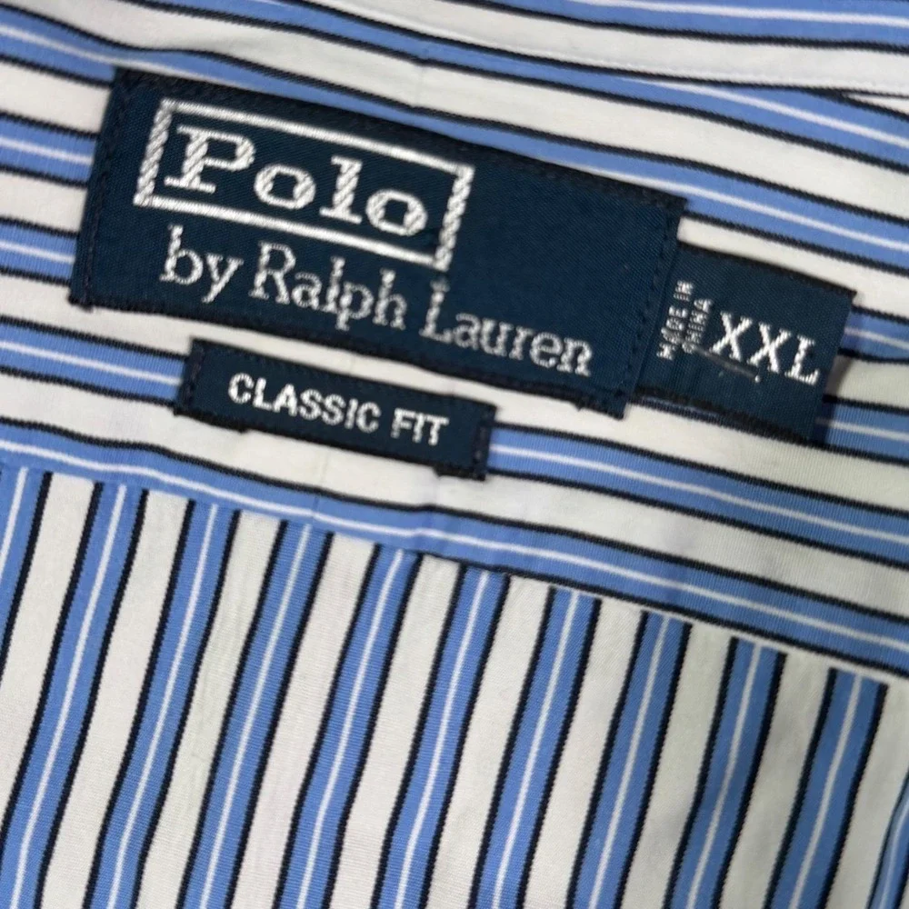 Polo Ralph Lauren Mens XXL Classic Fit Blue White Striped Button Down Shirt